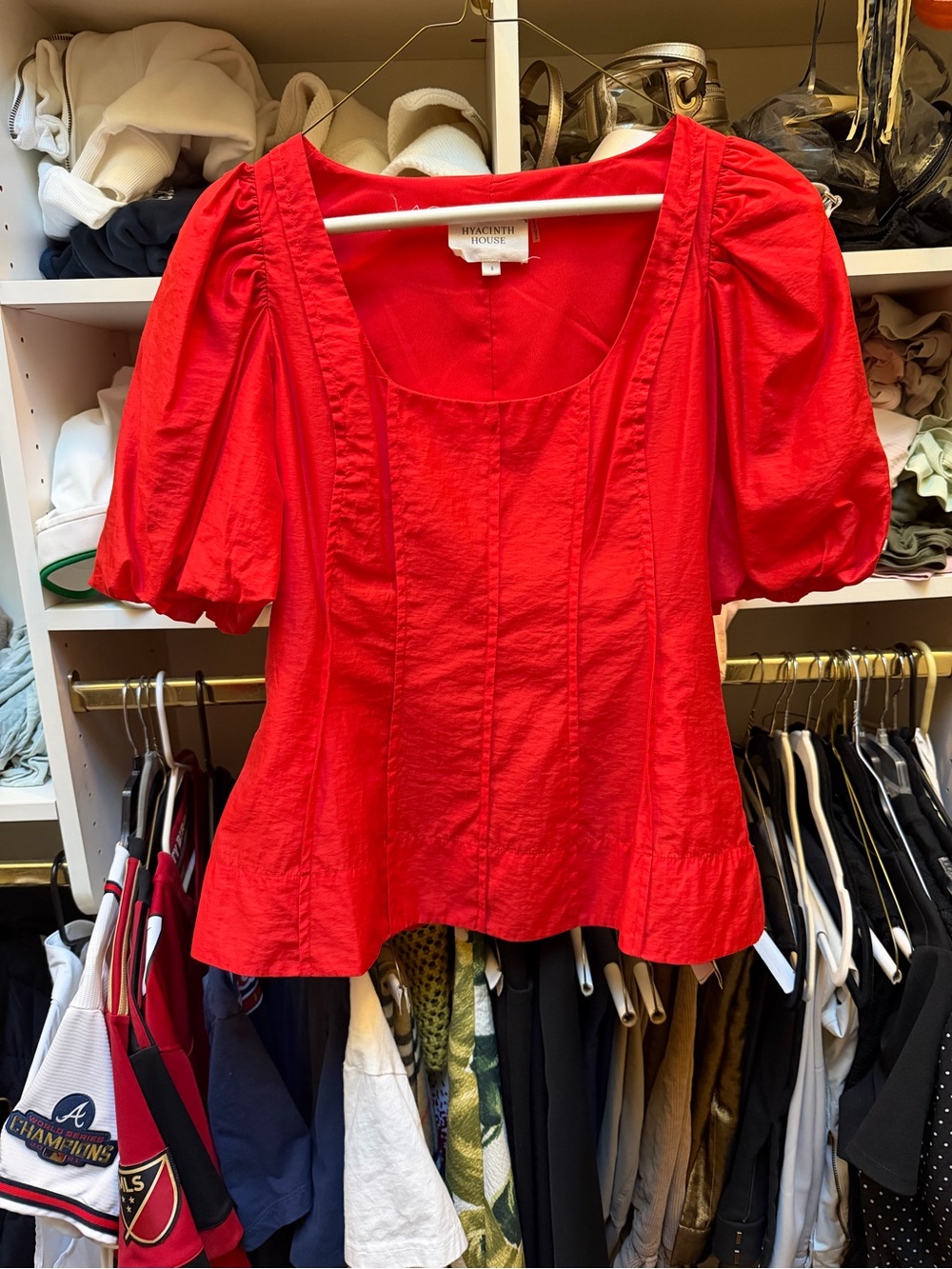 Hyacinth House Bright Red Puff-Sleeve Square Neck Blouse